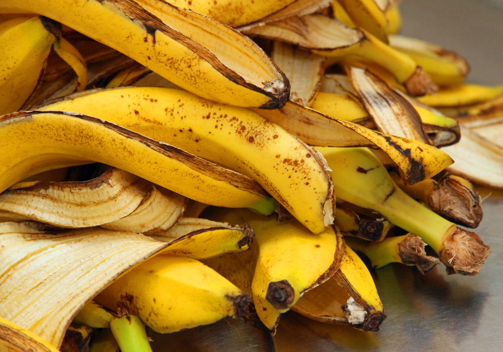 Yellow banana peels just Peel to store organic waste — Photo