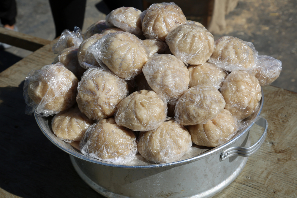 alt="Steamed Pork Buns Traditional Pork Buns Wrapped Plastic Wrap — Stock Photo, Image"