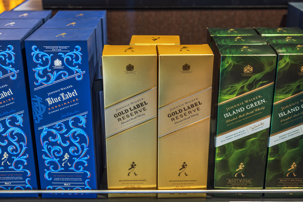Boxes of Johnnie Walker Blue Label