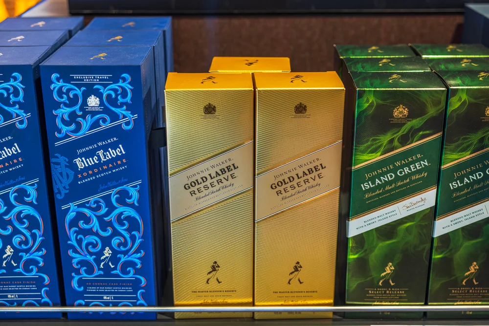Boxes of Johnnie Walker Blue Label
