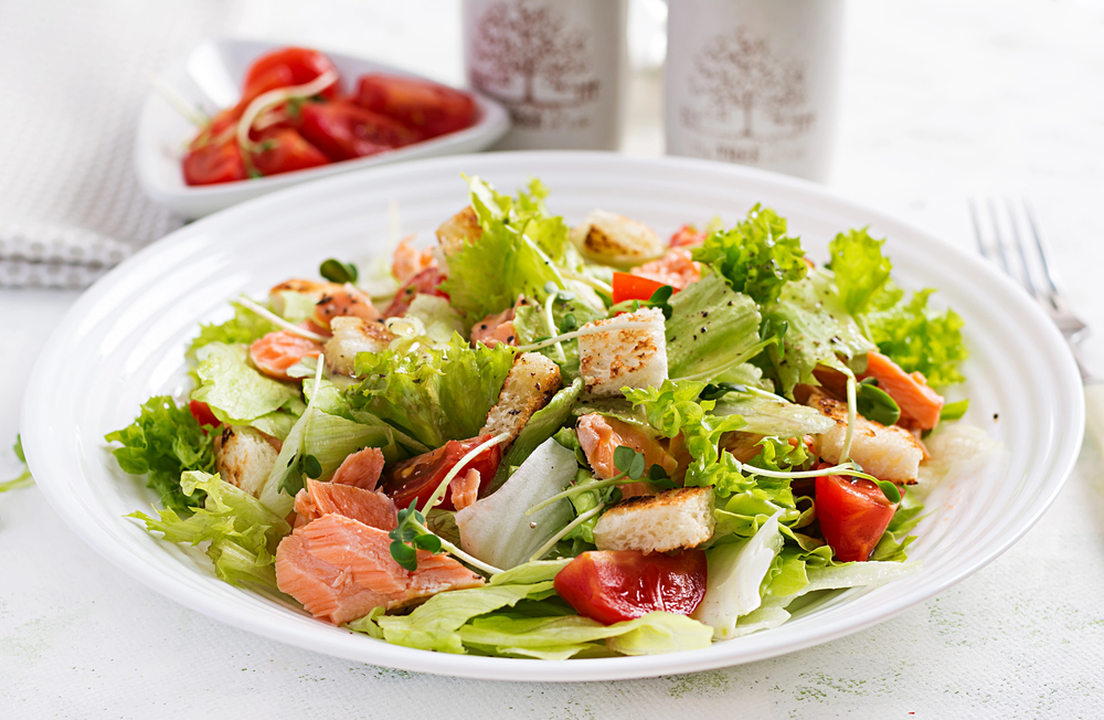 Caesar Salad Salmon Fish Menu Seafood Salmon — Stock Photo, Image