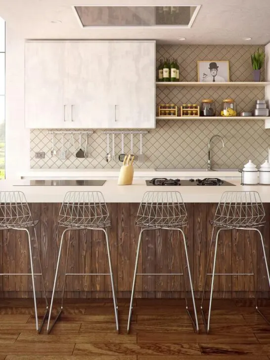 A new kitchen done in cream with brown accents including new tile, granite countertops and white cabinets is one of these big home improvement that really pays off.