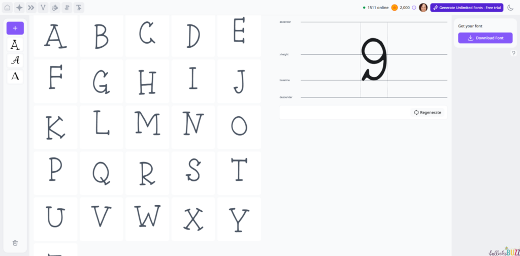 Screenshot of the capital letters in the font I generated 