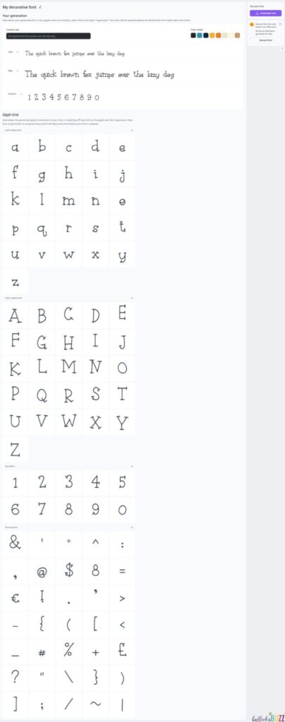 A screenshot of a font I made using Creative Fabrica's font generator