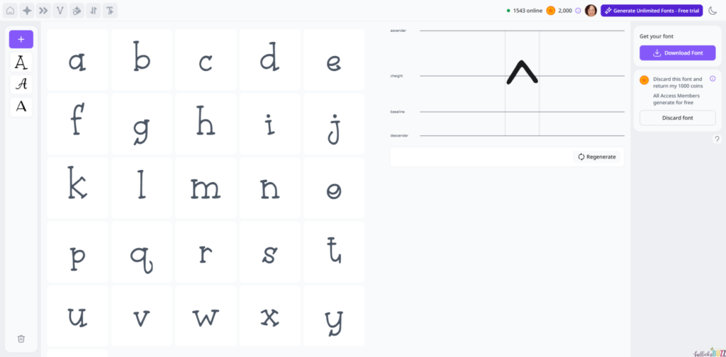 Screenshot of the lowercase letters in a font 