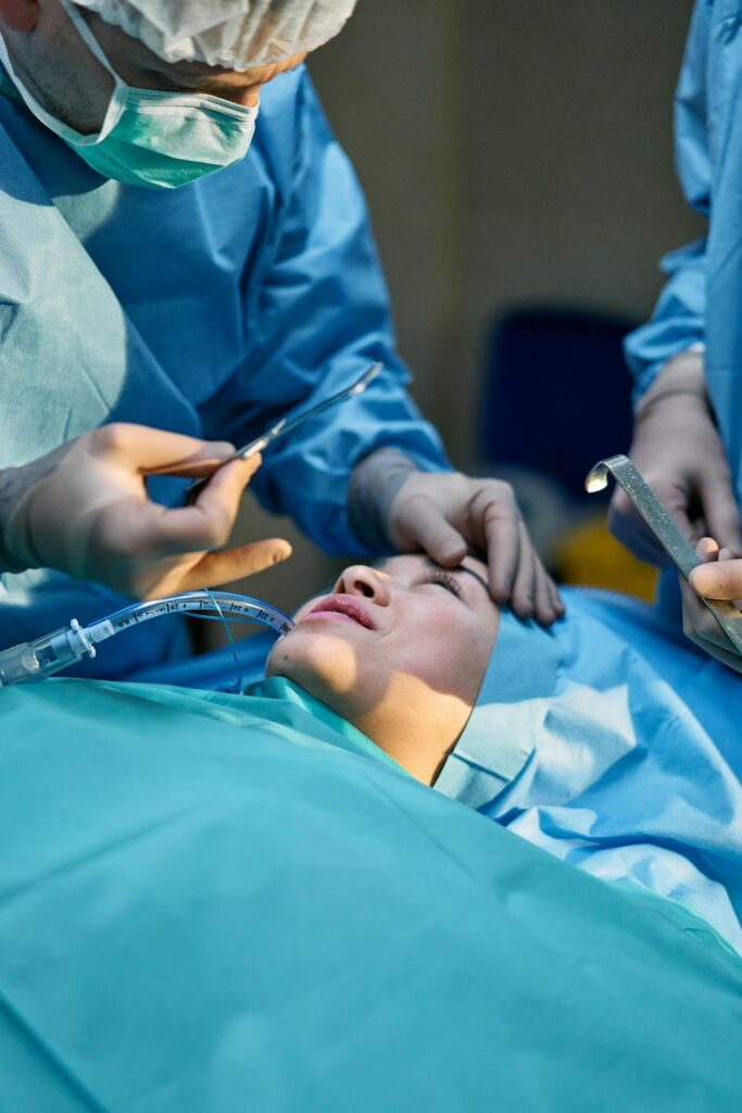 A surgeon about to perform plastic surgery on his patient