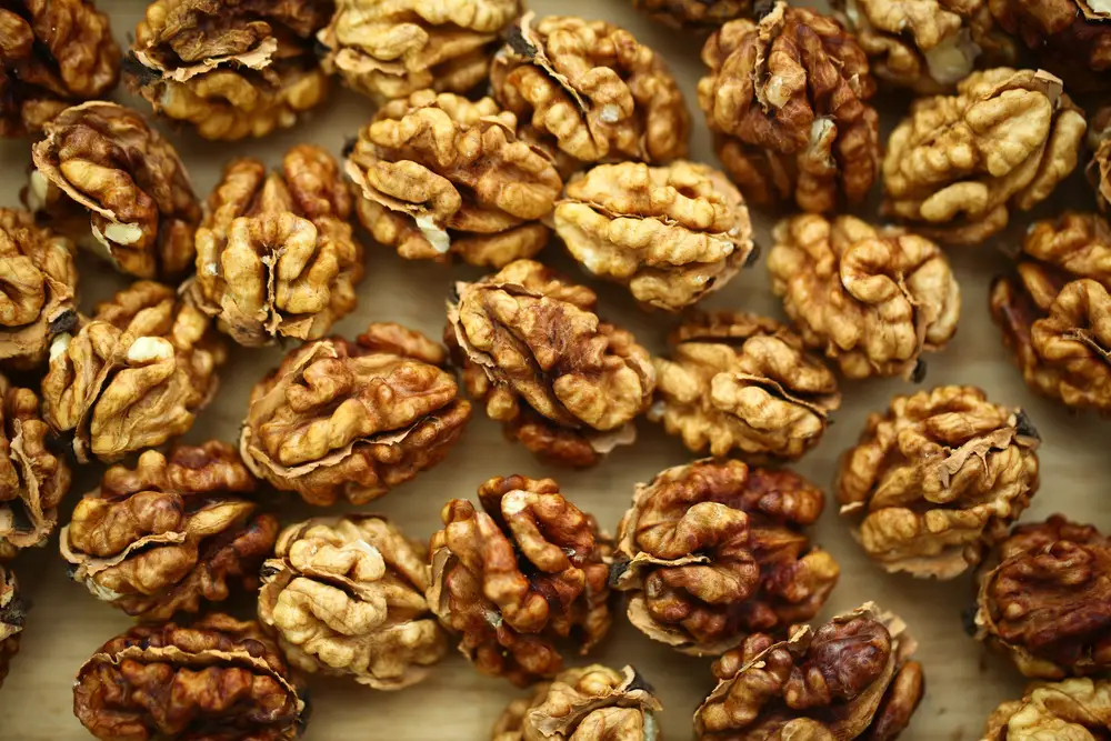 Peeled whole kernels of walnuts harvest — Photo