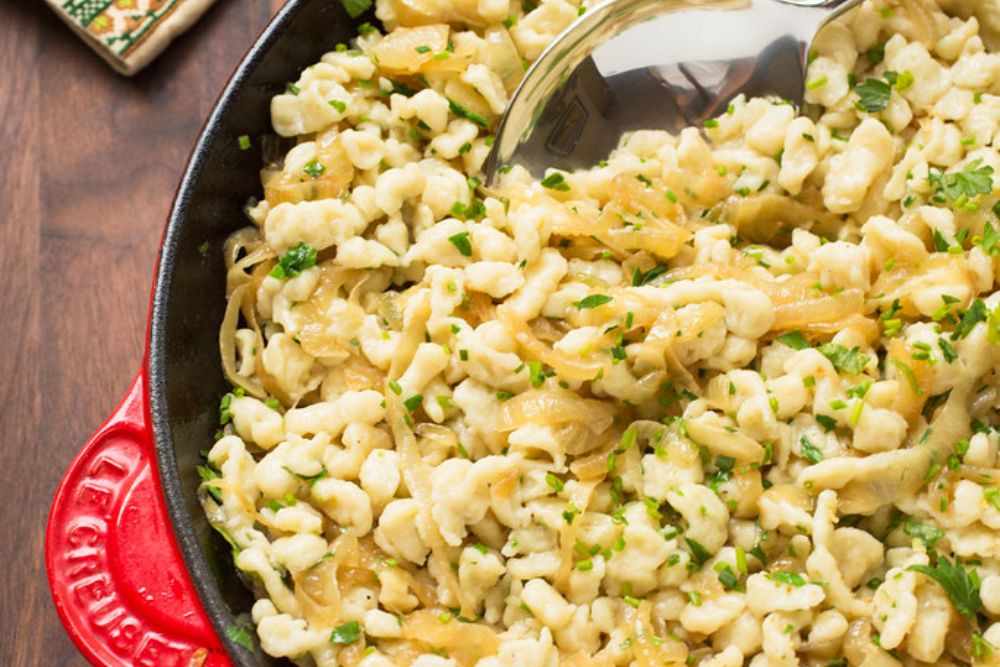 Spaetzle tossed in pan | From Spaetzle with Caramelized Onio… | Flickr