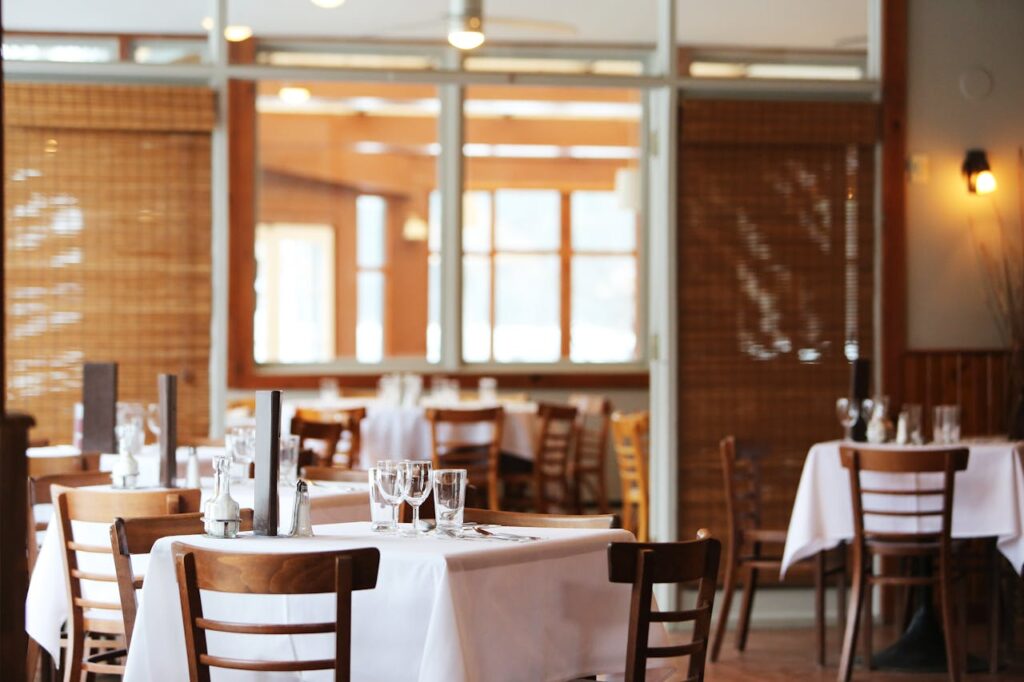 A white tablecloth restaurant before opening. When choosing a restaurant for your date, decide if you want formal or casual.