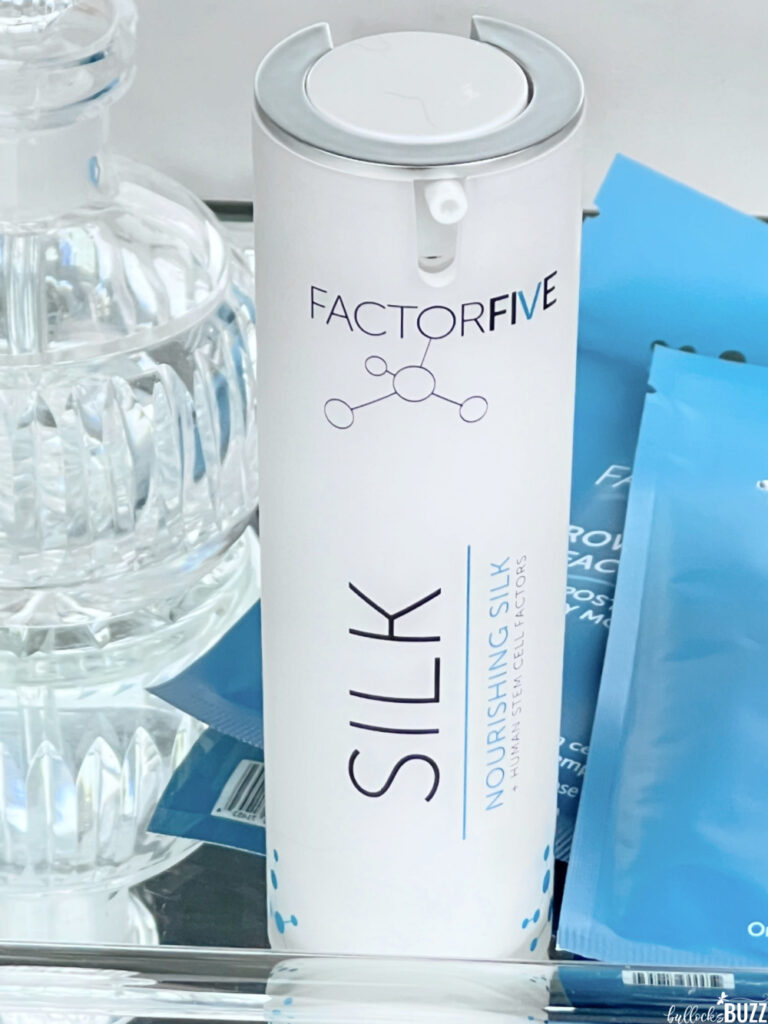 close up image of a bottle of the FactorFive Nourishing Silk Moisturizer