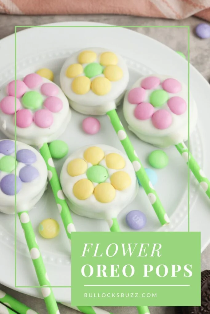 Flower Oreo Pops on a white plate