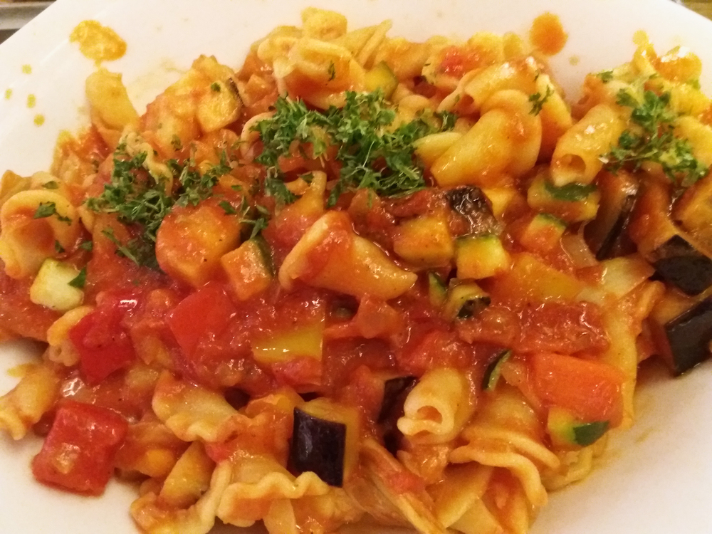 Campanelle Pasta Vegetable Ratatouille Dish — Stock Photo, Image