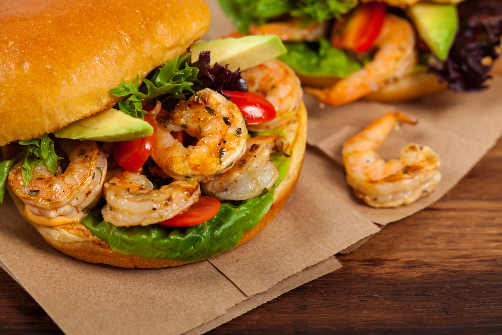 Homemade Shrimp Burgers. Selective focus. — Photo