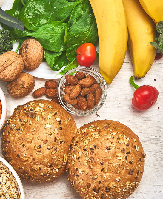 Selection Food Rich Fiber White Wooden Background Healthy Diet Food — Stock Photo, Image