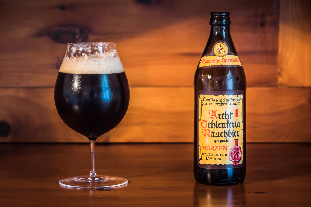 Bamberg Germany February 2020 Dark Bamberg Smoked Beer Famous Schlenkerla — Stock Photo, Image