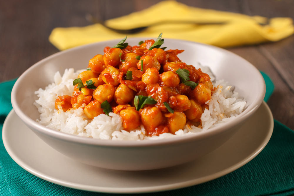 Chickpea curry with basmati rice — Stock Photo, Image