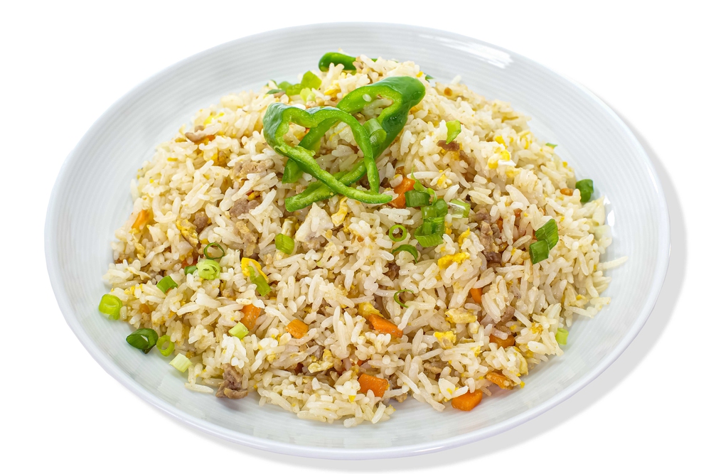 Asian Chinese Food Minced Pork Fried Rice Egg Carrot — Stock Photo, Image