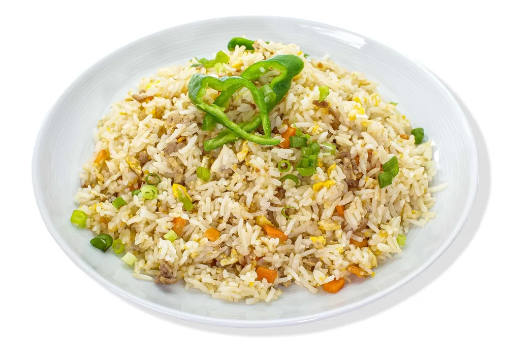 Asian Chinese Food Minced Pork Fried Rice Egg Carrot — Stock Photo, Image