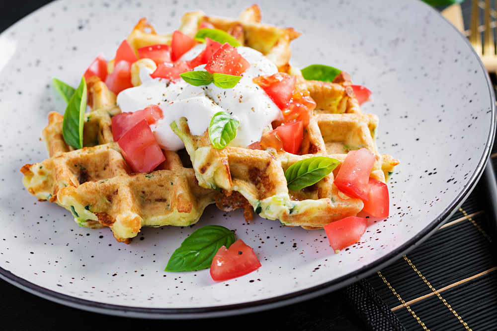 Zucchini Waffle Zucchini Fritters Cooking Waffle Maker Vegetarian Zucchini Waffles — Stock Photo, Image