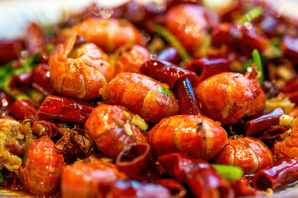 Dish Spicy Delicious Spicy Crayfish Tails — Stock Photo, Image