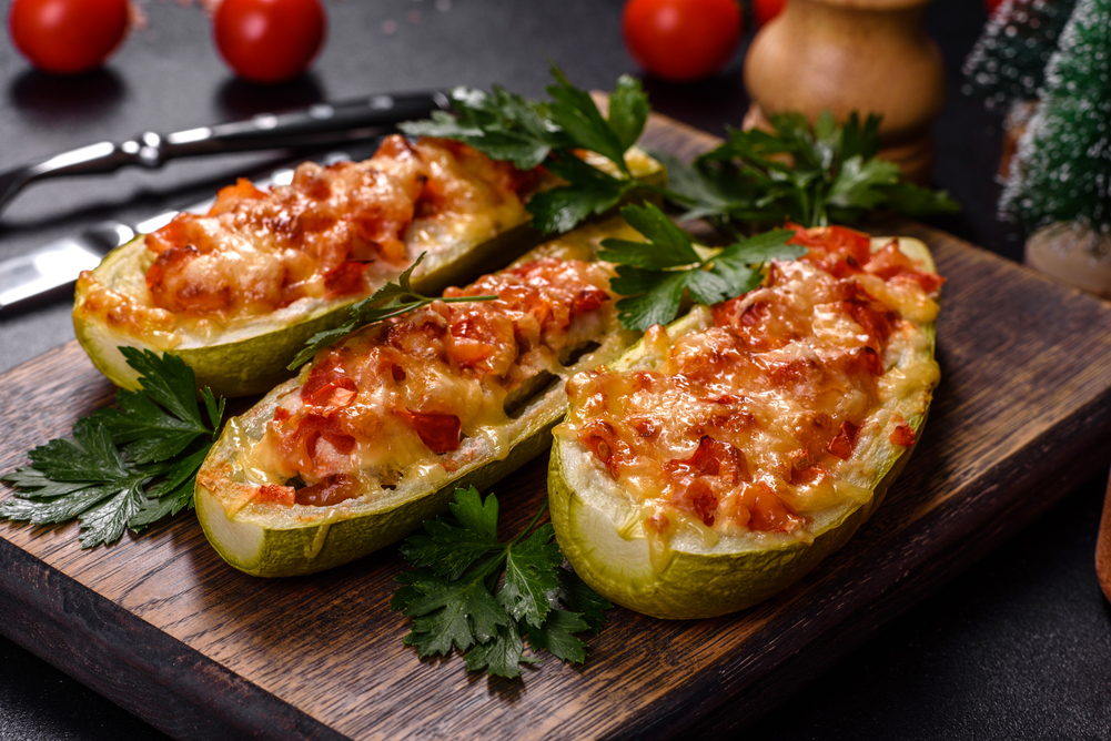 Zucchini Stuffed Meat Vegetables Cheese Zucchini Boats Loaded Zucchini — Stock Photo, Image