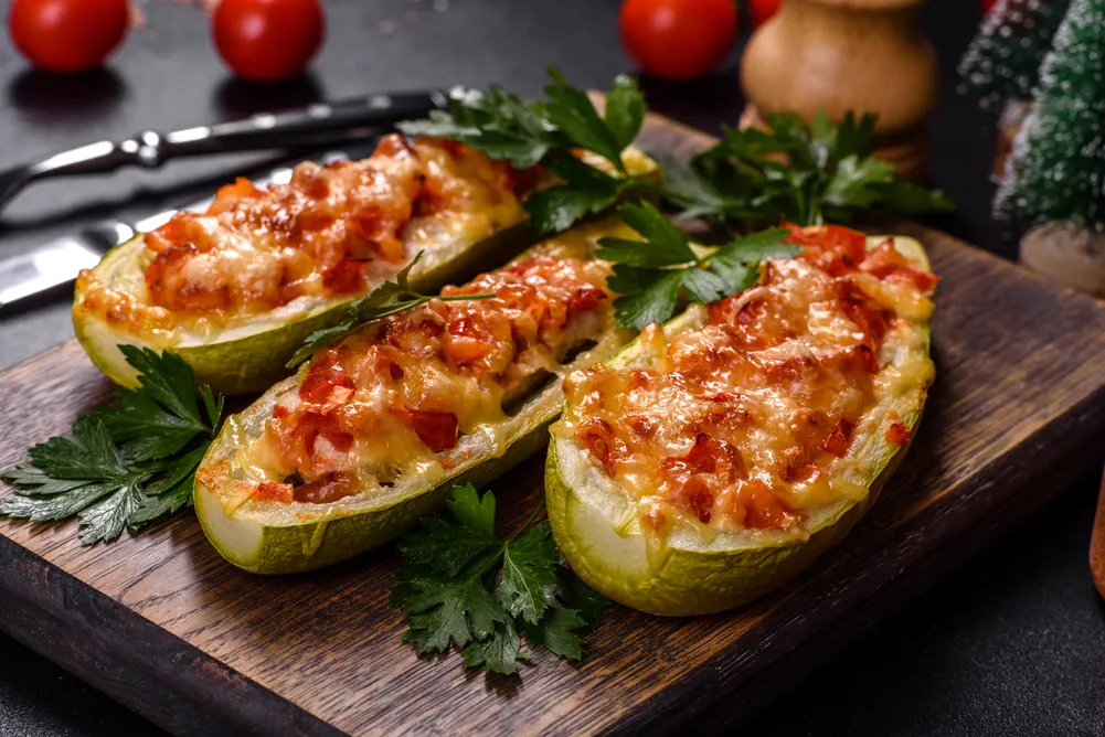 Zucchini Stuffed Meat Vegetables Cheese Zucchini Boats Loaded Zucchini — Stock Photo, Image