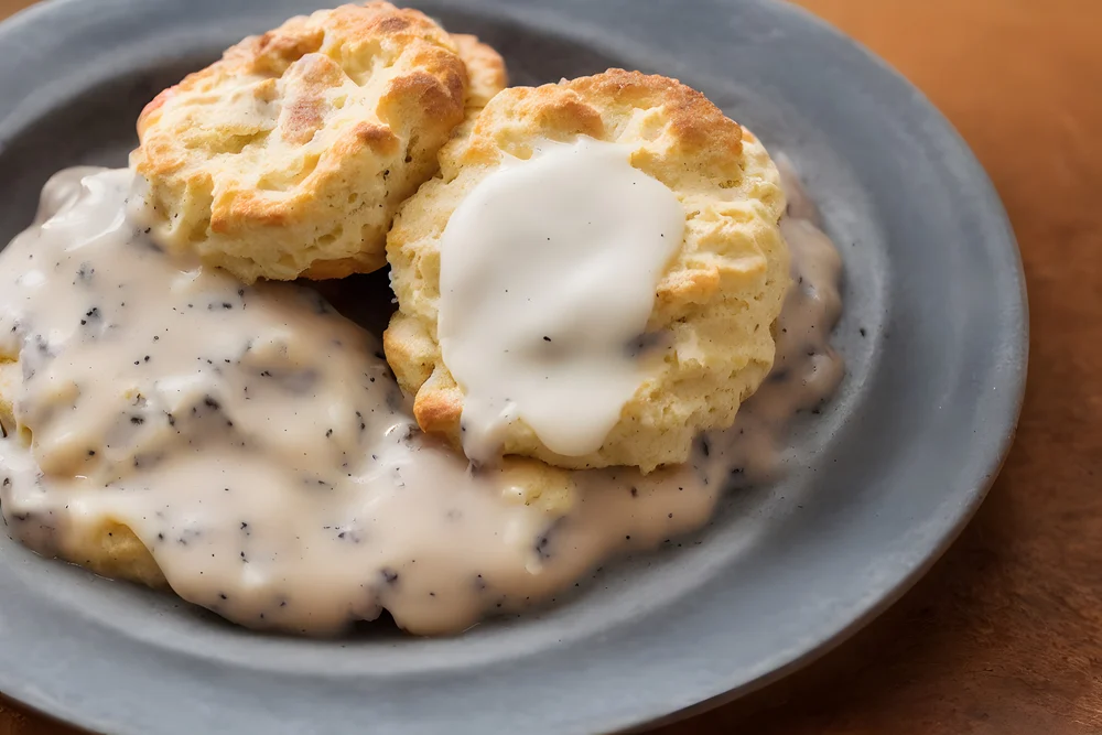 Biscuits Gravy Breakfast Food Item Yummy Savory Meal — Stock Photo, Image