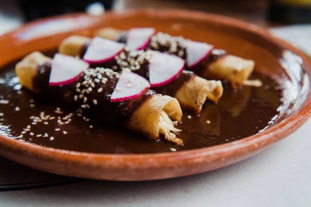 Mexican chicken enchiladas with Traditional Mole Poblano