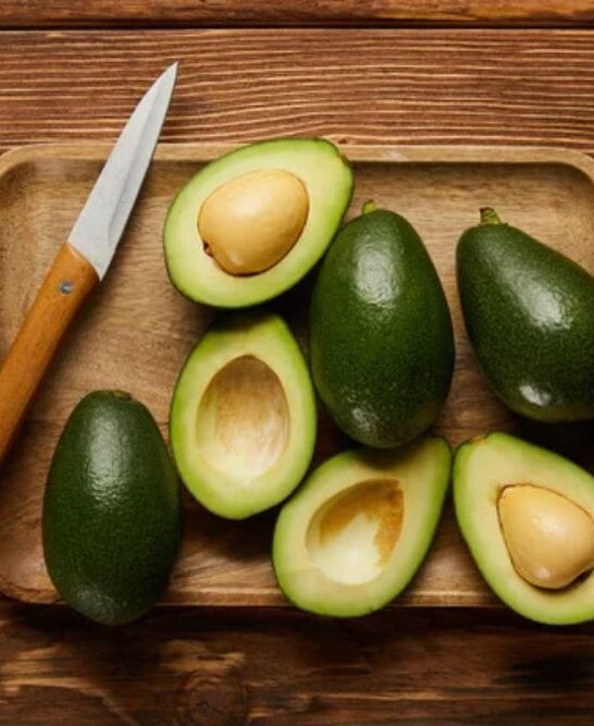 Top View Avocados Knife Wooden Background — Stock Photo, Image