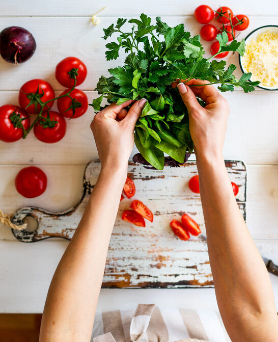 Top View Womam Hands Food Background Food Concept Various Fresh — Stock Photo, Image