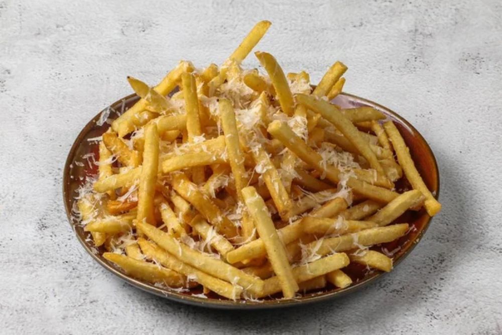 Truffle Fries Served Dish Isolated Grey Background Top View Singapore — Stock Photo, Image