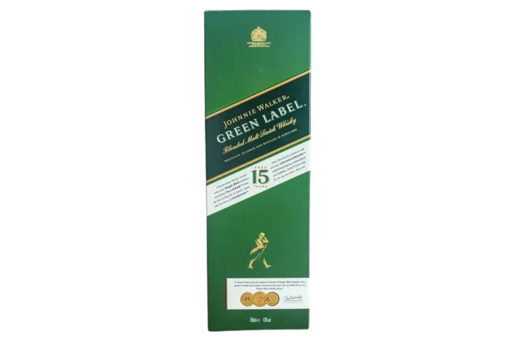 Pruszcz Gdanski, Poland - June 16, 2024: Box of Scotch whisky Johnnie Walker Green Label. — Photo by Robson90