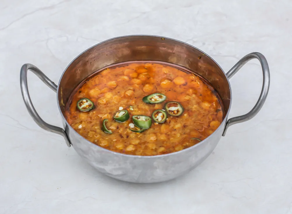 Dal Chana Fry Served Karahi Isolated Grey Background Side View — Stock Photo, Image