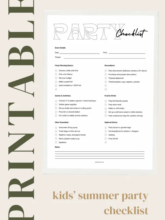 A mockup of the free printable summer party planning checklist