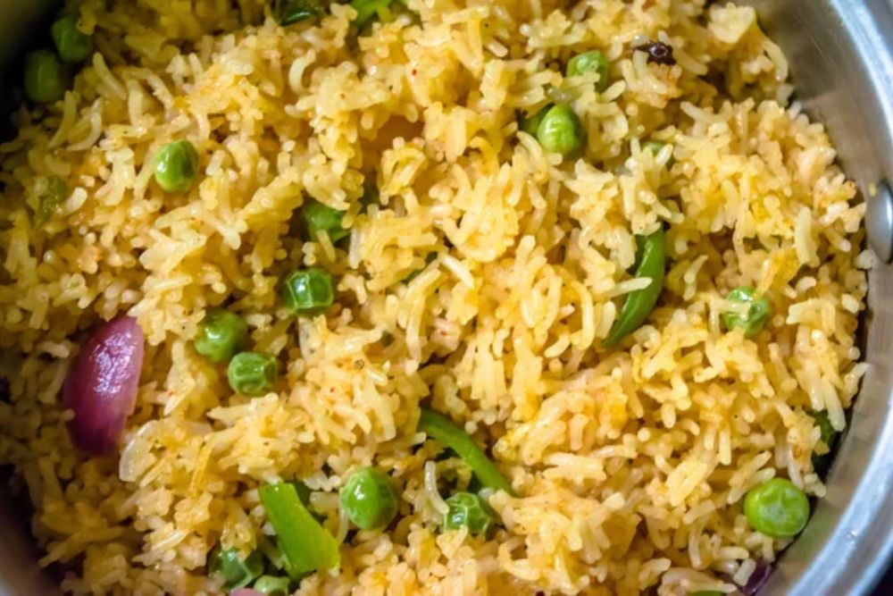 Homemade Chinese fried rice with vegetables, Veg Schezwan 