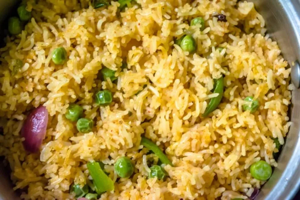 Homemade Chinese fried rice with vegetables, Veg Schezwan