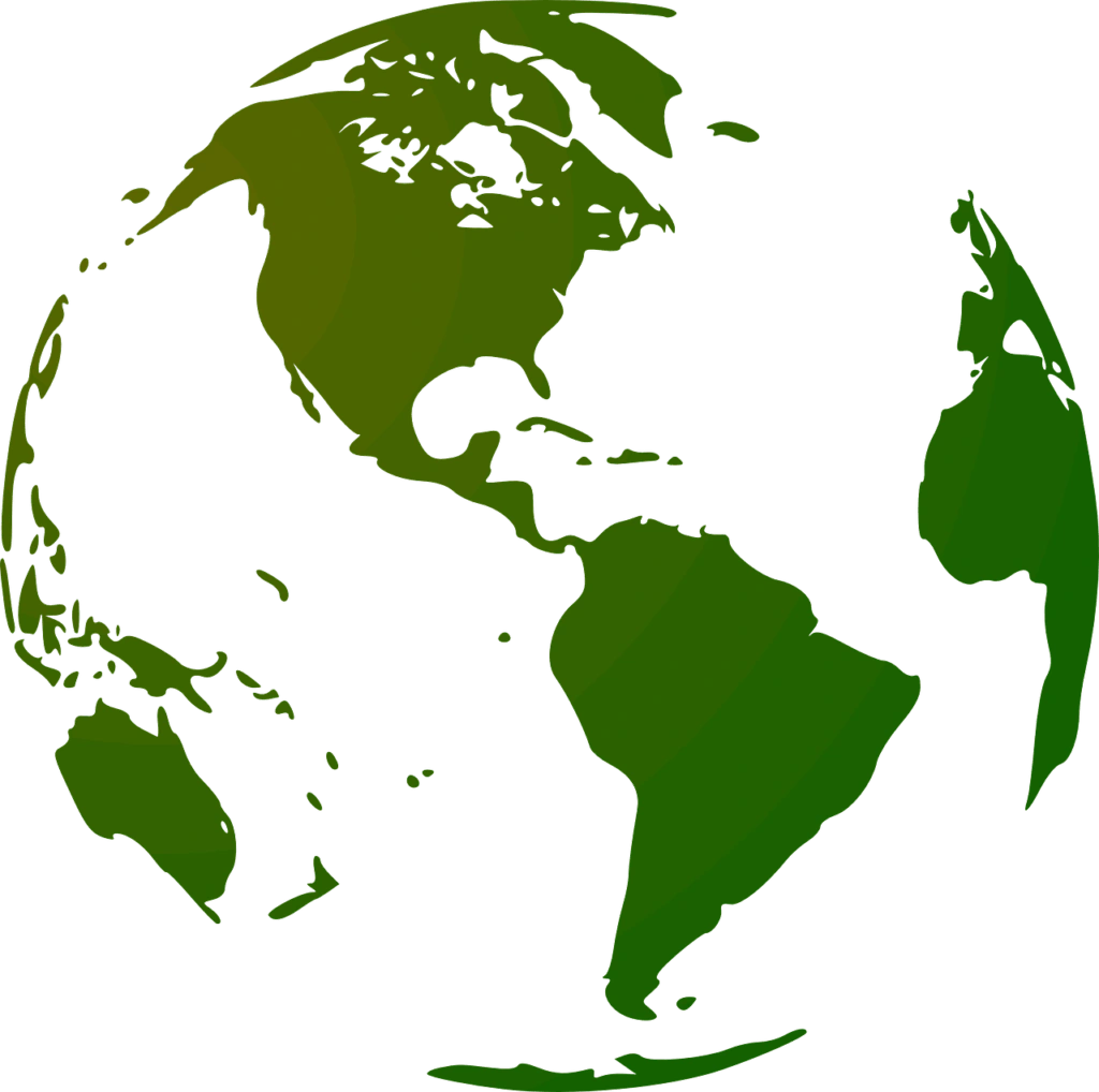 A graphic showing the continents of the world in green