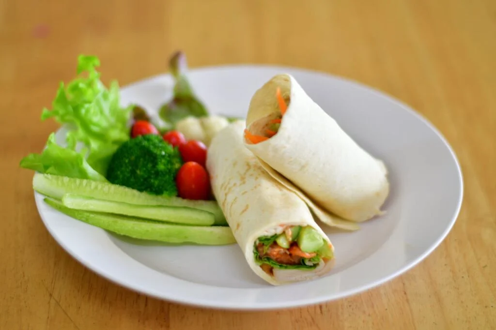 Veggie wraps on a white plate