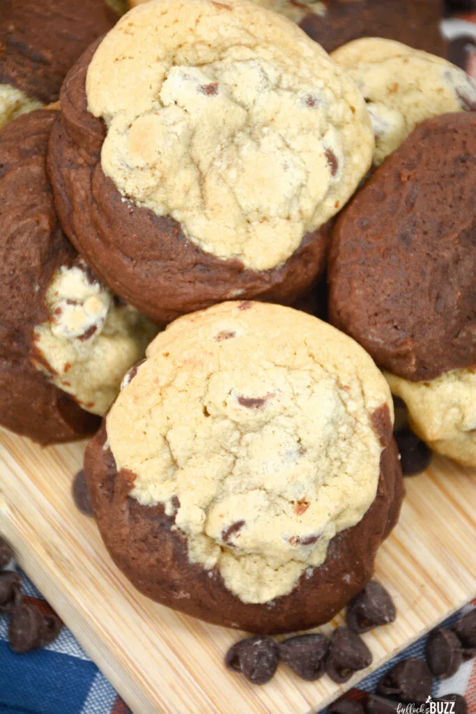 close view of cookies laid out on a cutting board and ready to eat