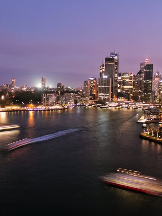 Panoramic view of Sydney city at night with sparkling skyline, an unforgettable stop on any Australia travel bucket list.