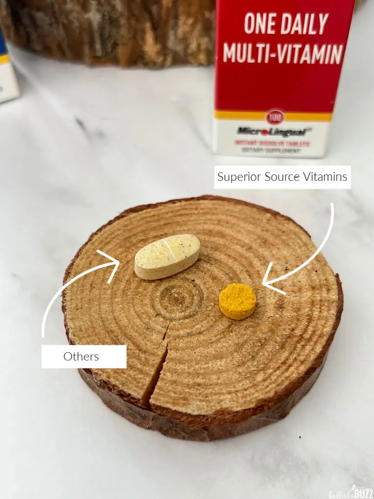 Two vitamins on a white background to show comparison of Superior Source Vitamins to other vitamins,