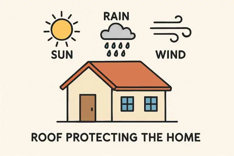 an illustration showing how a roof protects the home from the elements