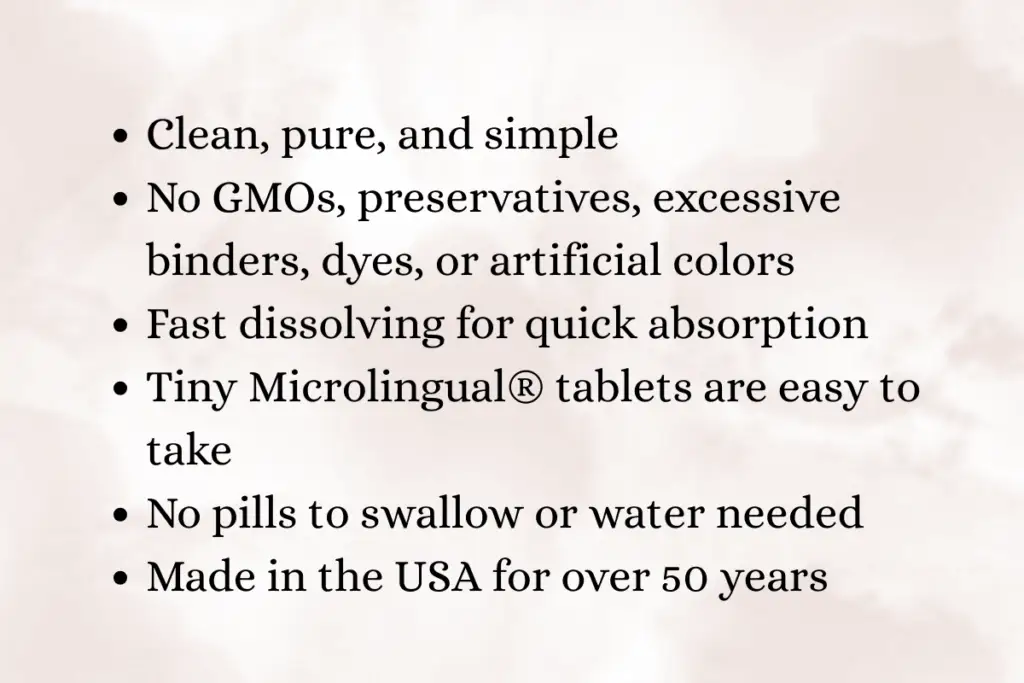 image of a bullet point list of fact about Superior Source Vitamins