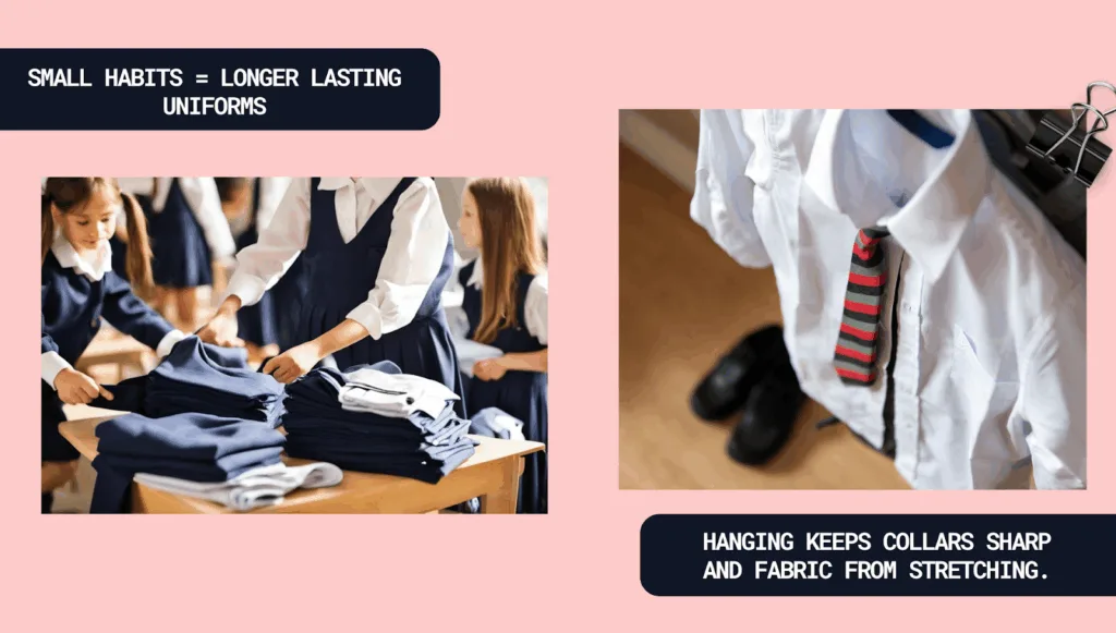 White shirts hanging on a clothesline outside against a blue sky, air-drying in natural sunlight.