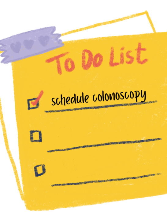 To-do list with &ldquo;schedule colonoscopy&rdquo; checked off, representing colonoscopy preparation tips and planning ahead