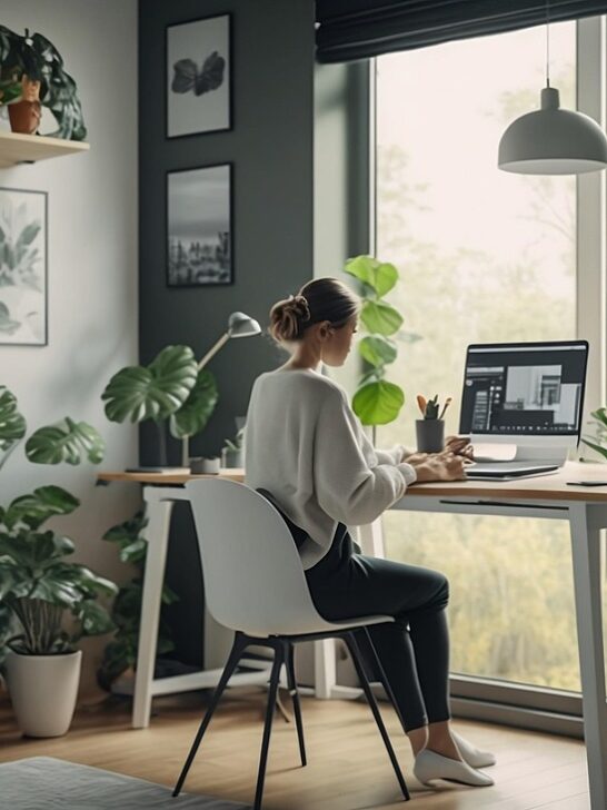 Budget home office upgrades featuring a bright workspace with natural light, indoor plants, and a clean desk setup