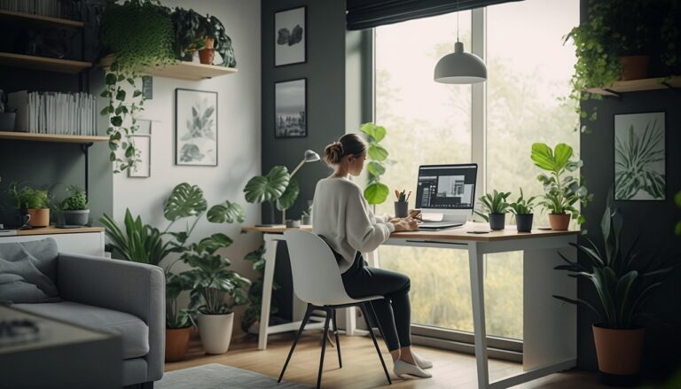 Budget home office upgrades featuring a bright workspace with natural light, indoor plants, and a clean desk setup