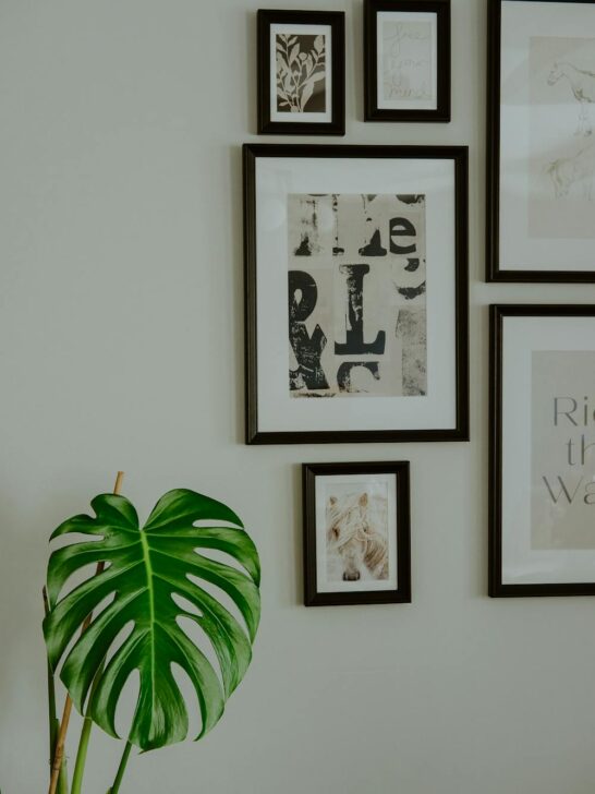 photo gallery wall idea with black frames around a variety of pictures
