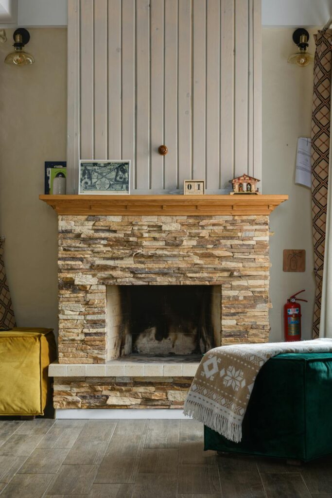 Cozy living room fireplace styled with mantel decor ideas featuring layered textures and simple accents