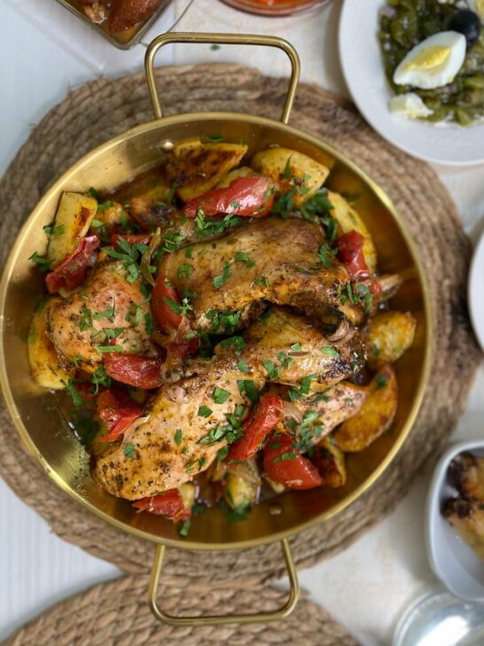 One-pan roasted chicken with vegetables as an easy answer for what to cook when you have no idea